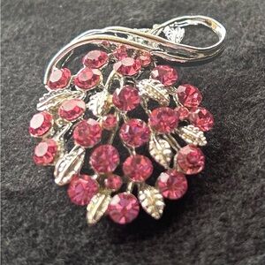 Elegant Silver and Pink Crystal Brooch